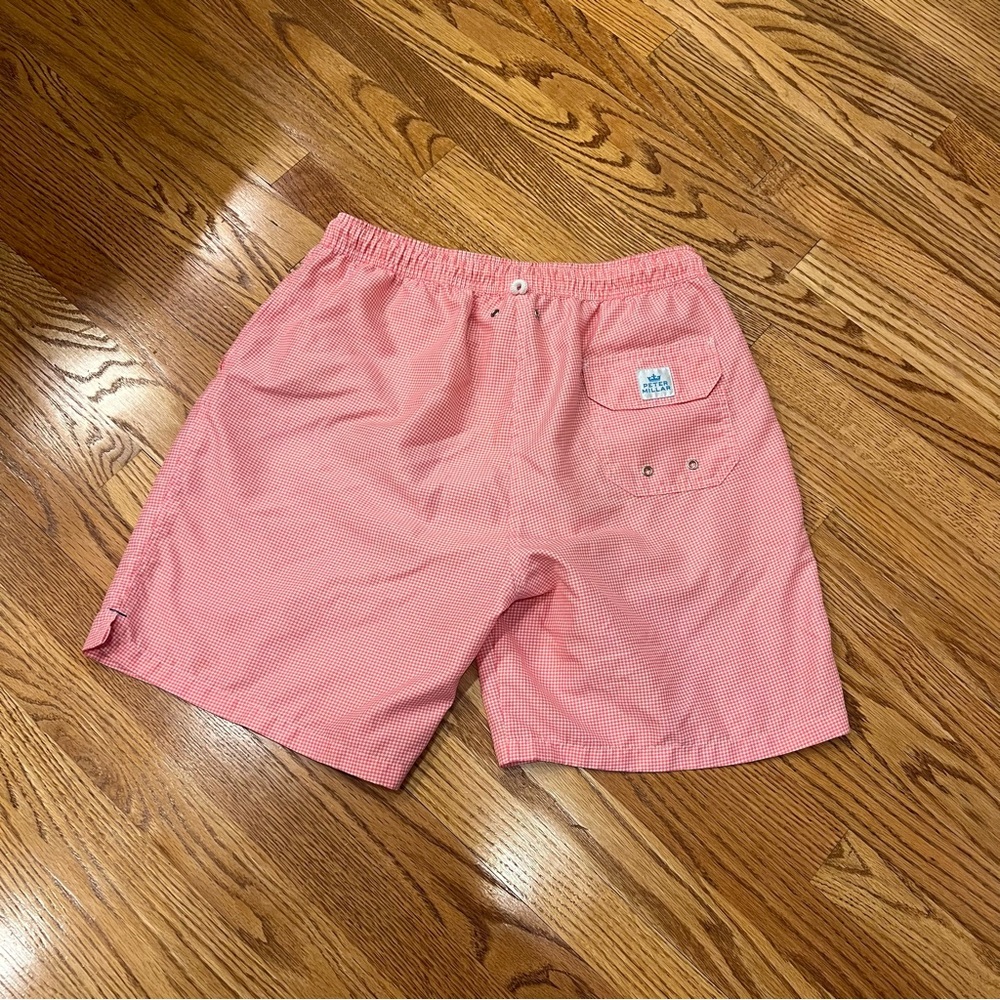 Peter Millar Gingham Pink Peach Swim Trunks Men’s Large